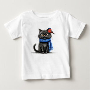 Bedårande svart katt & fågel Bedårande tecknad bab T Shirt