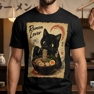 Bedårande svart katt Japansk konststil kattdjur T Shirt