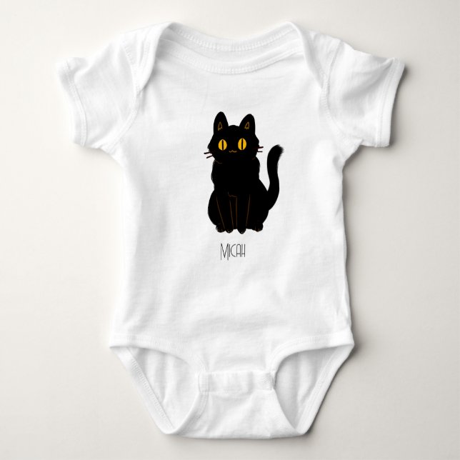 Bedårande svart katt monogramnamn t shirt (Framsida)
