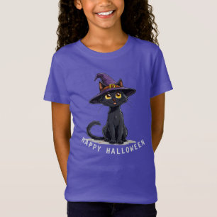 Bedårande svart katt som bär en häxhatt t shirt