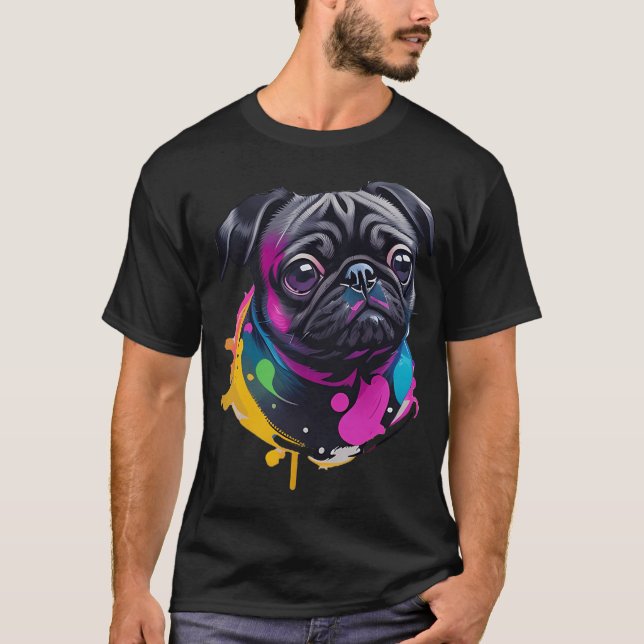 Bedårande svart pug akvarellkonst - Lekfulla dropp T Shirt (Framsida)