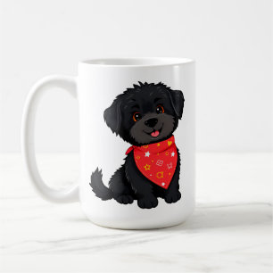 Bedårande svart valp som bär en röd bandana kaffemugg