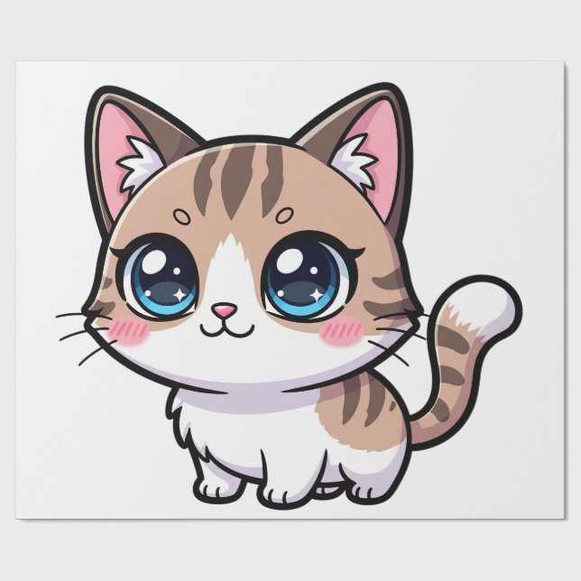 Bedårande Tabby Tecknad Katt Presentpapper (Platt)