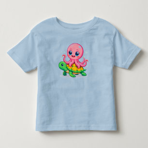 Bedårande tecknad bläckfisk som rider på en söt sk t shirt
