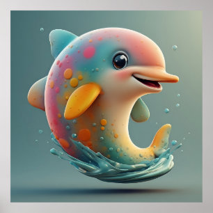 Bedårande Tecknad Delfin Poster