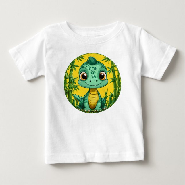 Bedårande Tecknad Grön Dinosaurie T Shirt (Framsida)