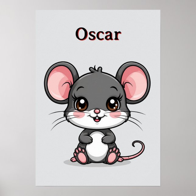 Bedårande Tecknad Mus Stora Öron 🐭Barnkammardekor Poster (Framsidan)