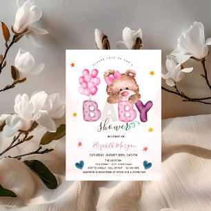 Bedårande Teddybjörn Stjärnor Hjärtan Baby Shower Inbjudningar