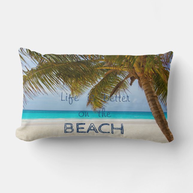Bedårande Tropisk Strand.Palm Lumbarkudde (Framsida)