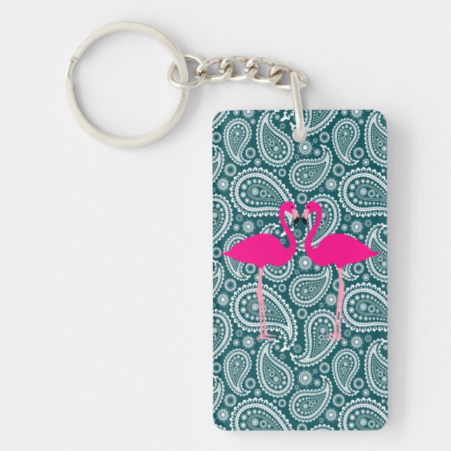 Bedårande turkosblå vita paisley-rosa flamingos (Framsidan)