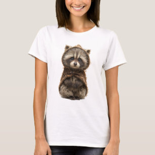Bedårande tvättbjörnsbaby i rustik brun kapuschong t shirt