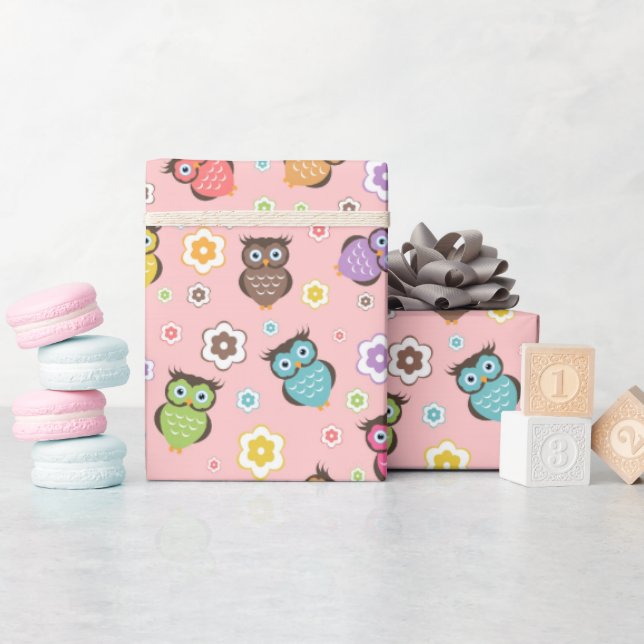Bedårande uggla och blommig design presentpapper (Baby Shower)