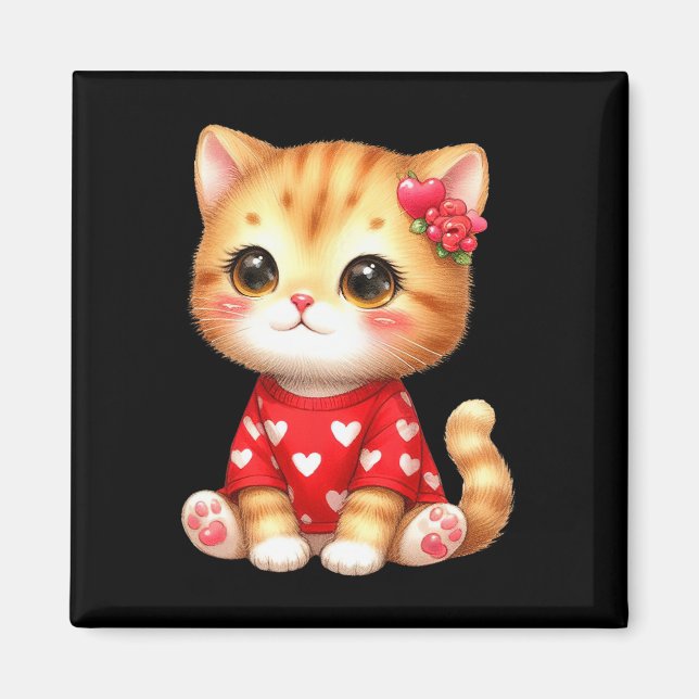 Bedårande Valentine Katt Kattunge Med Hjärta  Magnet (Framsidan)