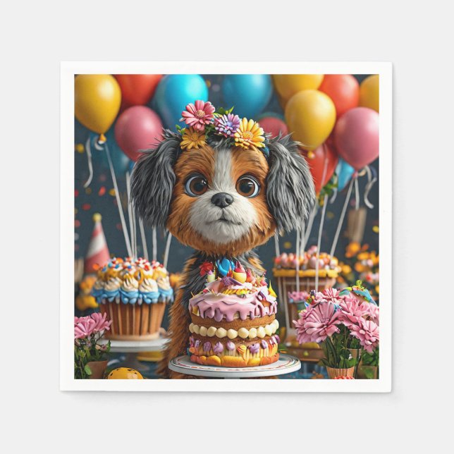 Bedårande Valp Firar Födelsedag Pappersservett (Framsidan)
