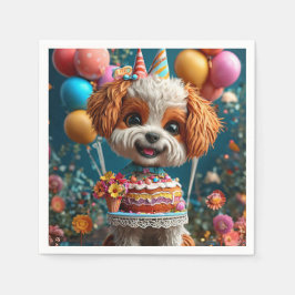 Bedårande valp firar födelsedag pappersservett