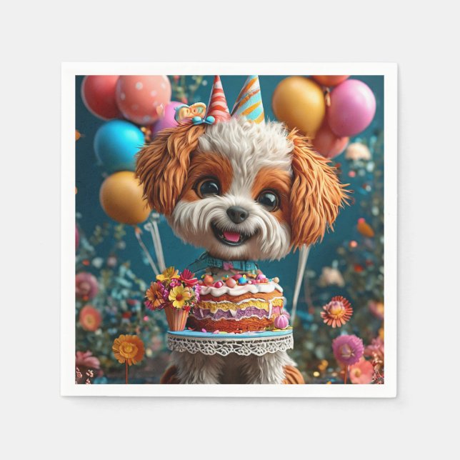 Bedårande valp firar födelsedag pappersservett (Framsidan)