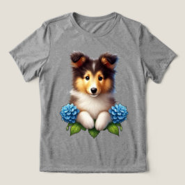 Bedårande valp med blå blommor t shirt