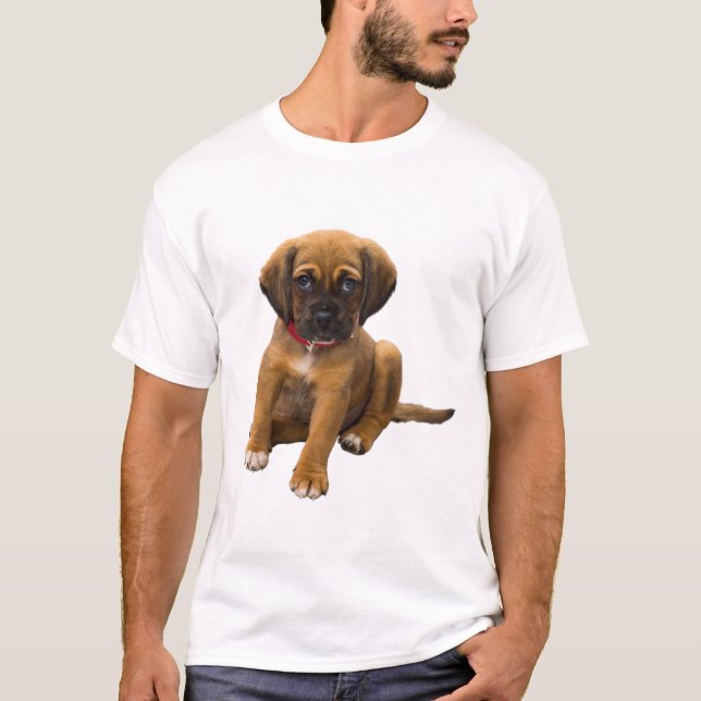 Bedårande Valp med Röd Halsband T Shirt (Framsida)