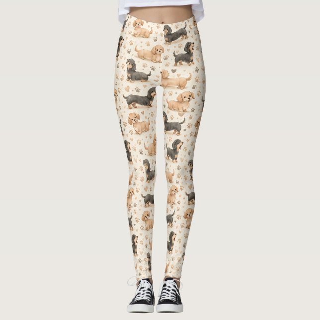 Bedårande Valp Vattenfärg Mönster (1) Leggings (Framsida)