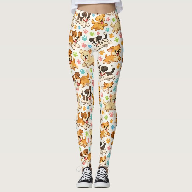 Bedårande Valp Vattenfärg Mönster (3) Leggings (Framsida)