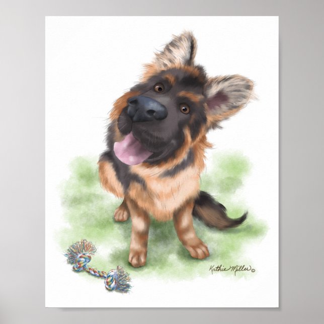 Bedårande valpkartong av tysk schäferhund poster (Framsidan)