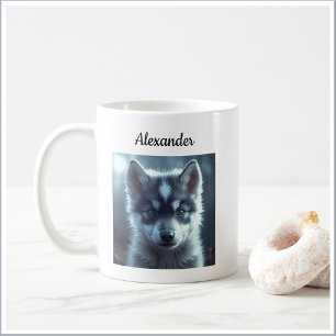 Bedårande vargbaby i månljuset kaffemugg