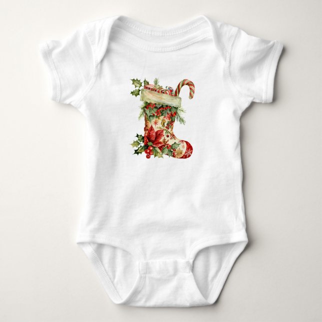 Bedårande vattenfärg julstrumpedesign t shirt (Framsida)