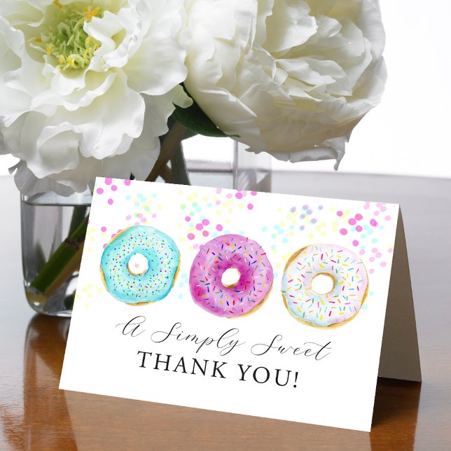 Bedårande Vattenfärg Munk Tema Tack Kort (Adorable Watercolor Donut Themed Thank You Card)