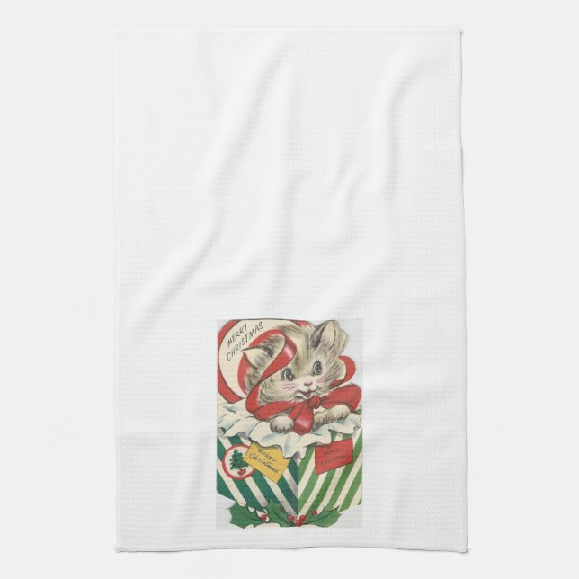 Bedårande Vintage jul katt kökshandduk (Vertikal)