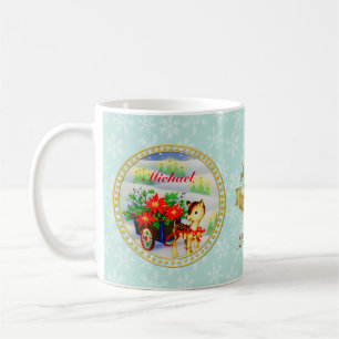Bedårande Vintage Julren & Blomsterkärra Kaffemugg