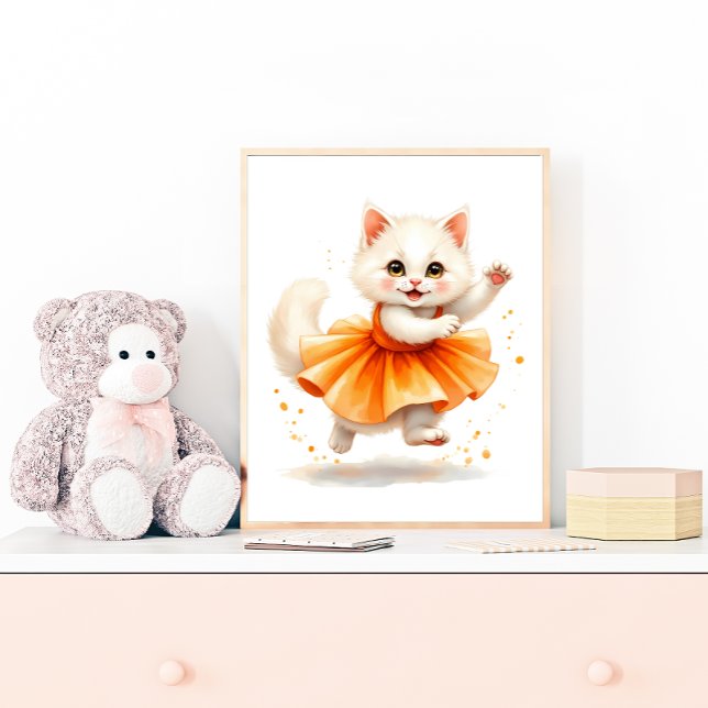 Bedårande vit kattunge ballerina i orange tutu poster (Skapare uppladdad)