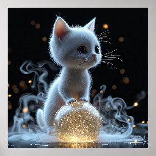 Bedårande vit kattunge med mystisk glöd poster