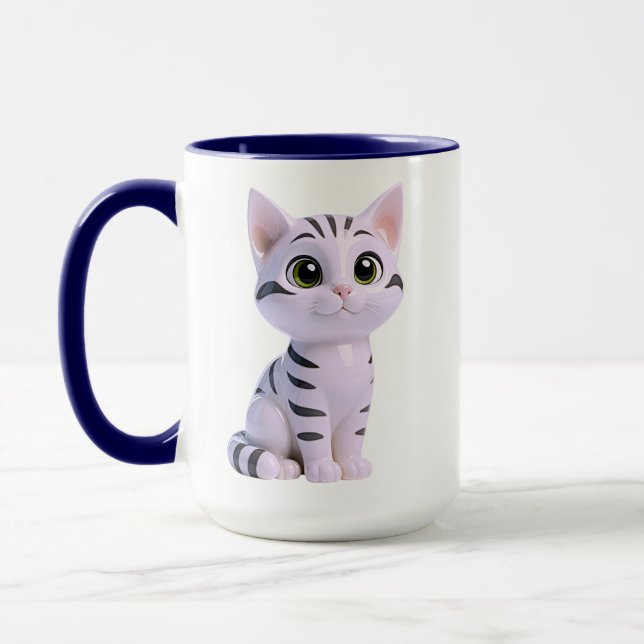 Bedårande vit randig kattunge mugg (Vänster)
