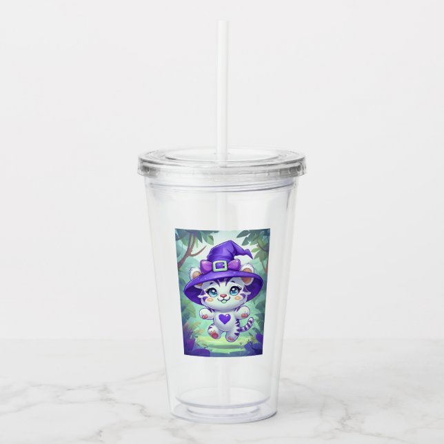 Bedårande vit tigerhäxa Tumbler Take Away Mugg (Framsida)