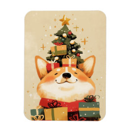 Bedårande Welsh Corgi med julklappar Magnet