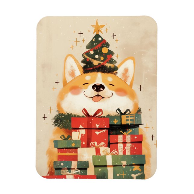 Bedårande Welsh Corgi med julklappar Magnet (Vertikal)