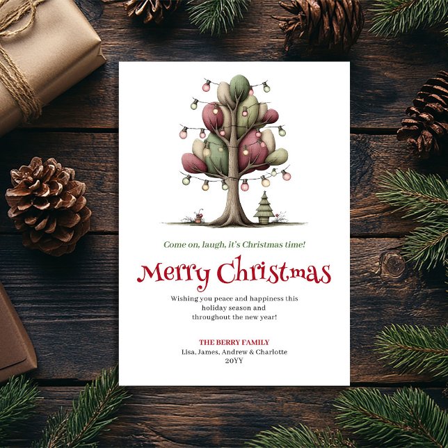 Bedårande Whimsical Julgran Handritat Kort (Lovely Whimsical Christmas Tree Hand Drawn Card)
