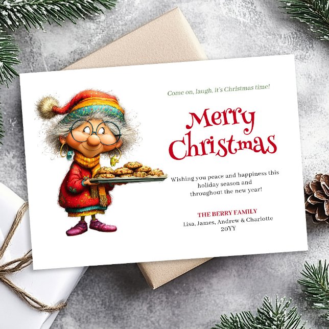 Bedårande Whimsisk Kvinnlig Tecknad Julhumor  Julkort (Lovely Whimsical Woman Cartoon Christmas Humor Greeting Card

)