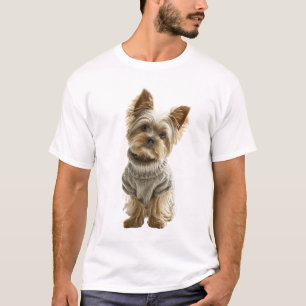 Bedårande Yorkshire Terrier i mysig stickad tröja