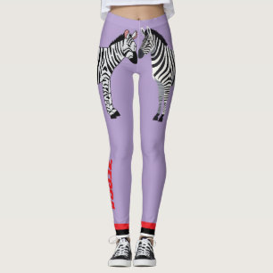 Bedårande zebra Lila bakgrund Söt Tjejig Leggings
