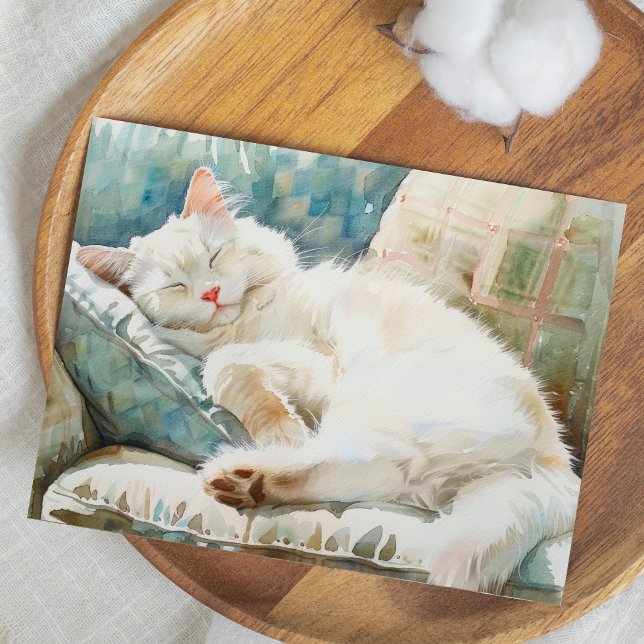 BEDÅRLIG KATT VATTENFÄRG ILLUSTRATION VYKORT (Skapare uppladdad)