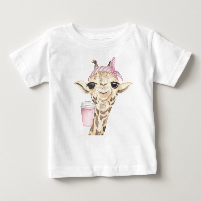 BEDÅRLIG TAN GIRAFF ROSA HATT OCH KOPP T SHIRT (Framsida)