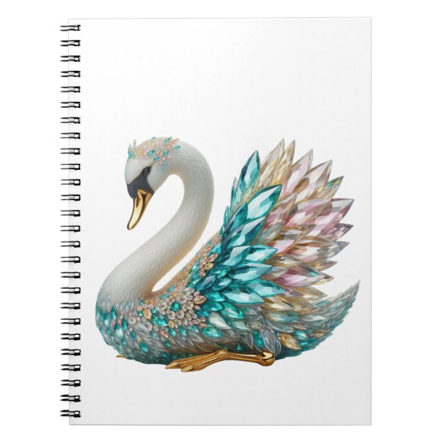 Bedazzled Diamond Swan Gold Crystal Bling Anteckningsbok (Framsidan)