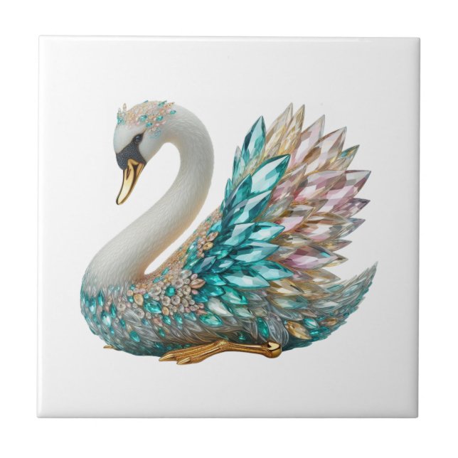 Bedazzled Diamond Swan Gold Crystal Bling Kakelplatta (Framsidan)