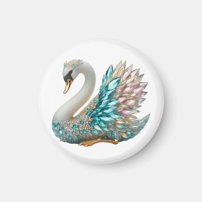Bedazzled Diamond Swan Gold Crystal Bling Magnet (Framsidan)