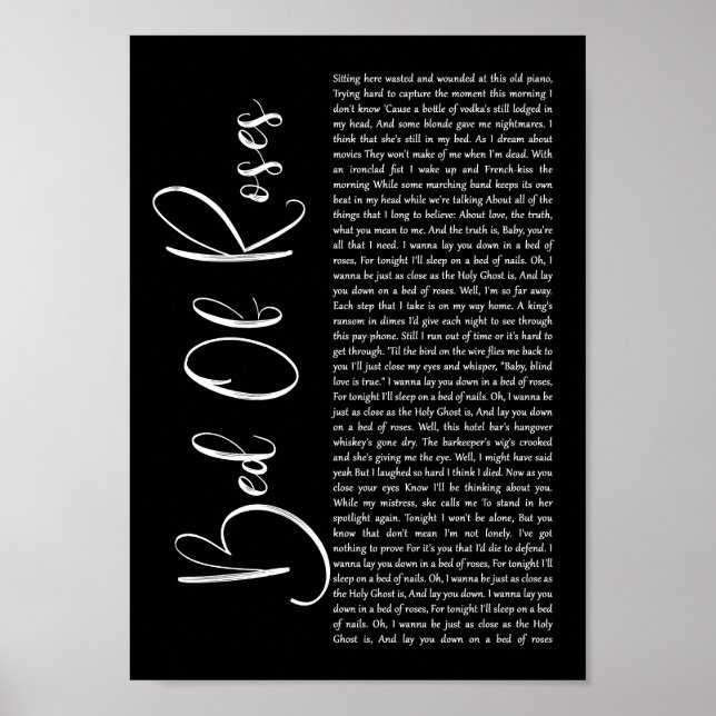 BedBox med Ro Black Script Sång Lyric Print Poster (Framsidan)