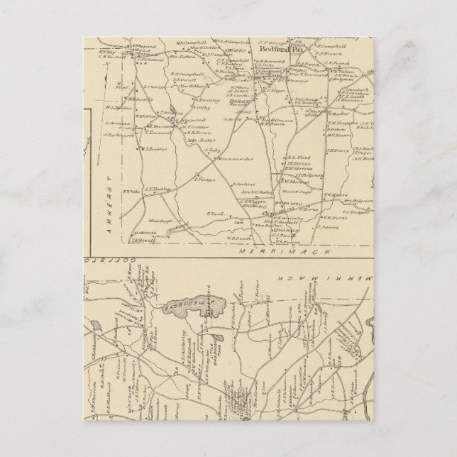 Bedford, Amherst, Hillsborough Co Vykort (Framsida)