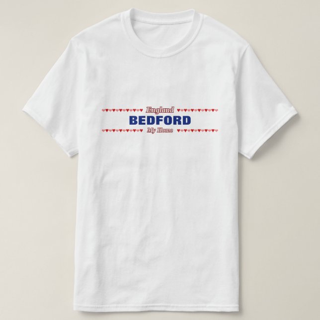 BEDFORD - mitt hem - England; Röda & rosa hjärtor T Shirt (Design framsida)