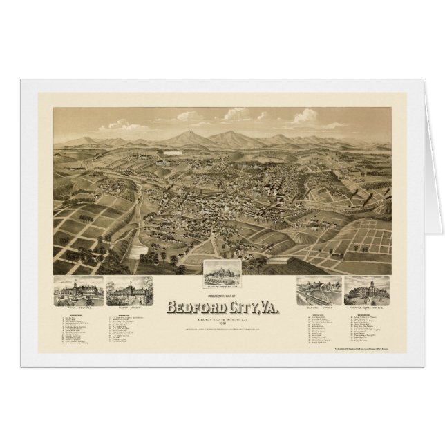 Bedford stad, panorama- karta för VA - 1891 Hälsningskort (Framsidan Horizontal)