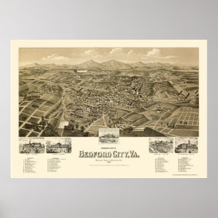 Bedford stad, panorama- karta för VA - 1891 Poster